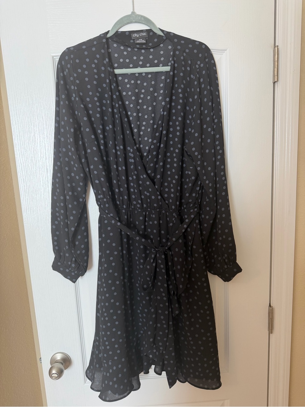 City Chic Black Polka Dot Wrap Dress